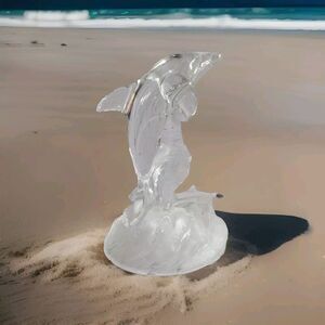 Vintage Glass Dolphin on Frosted Waves Figurine Read